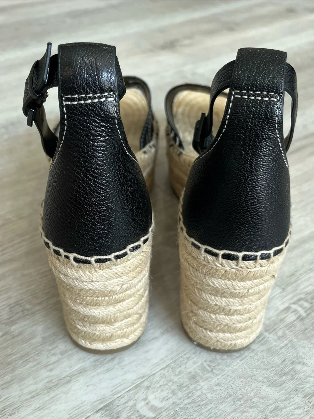 Tory Burch Ines Wedge Espadrille Sandals  Black Leather Sz 9 New 154464 Designer